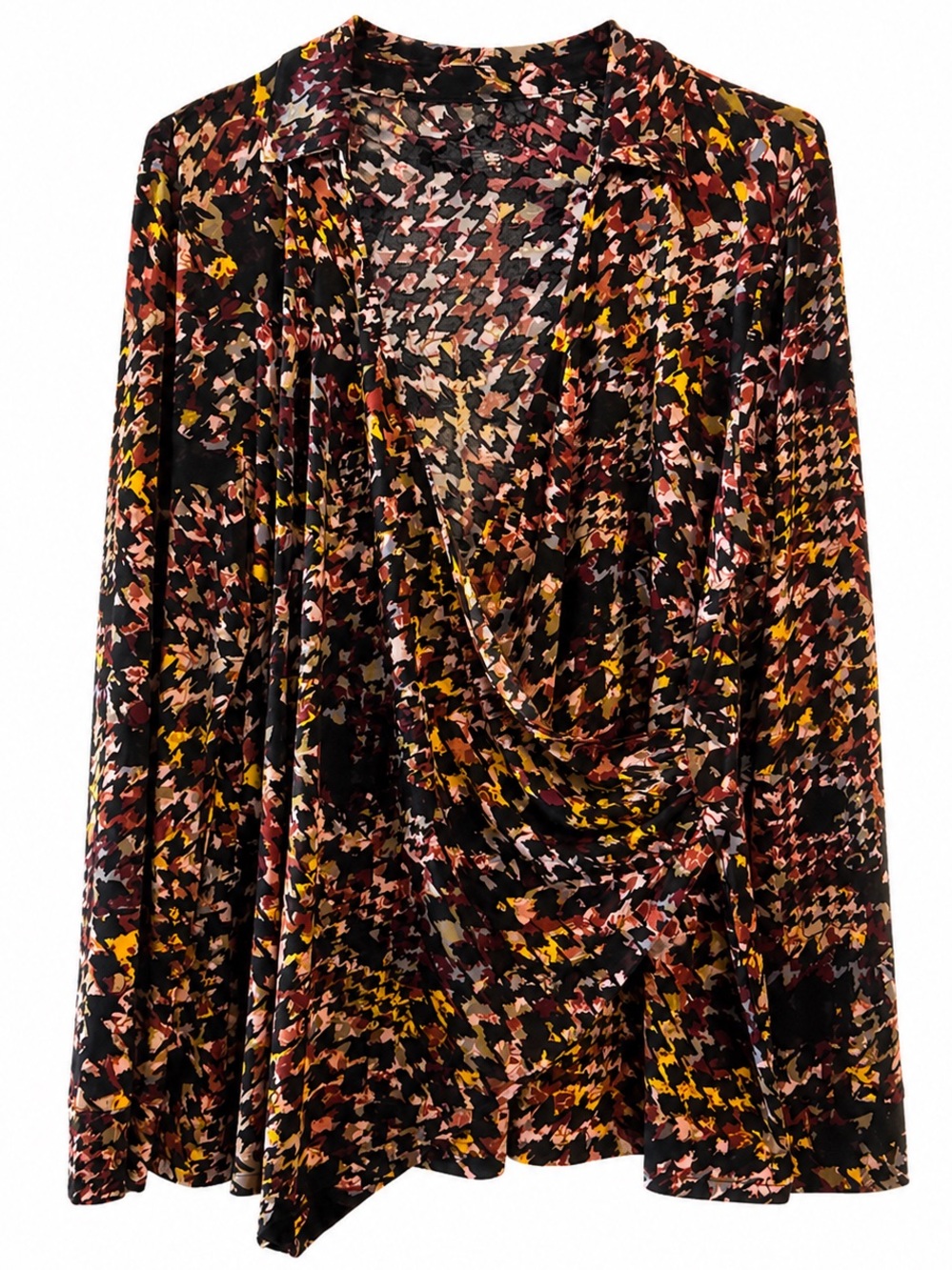 Investments Abstract Print Draped Blouse Large Long Sleeve Stretch Top